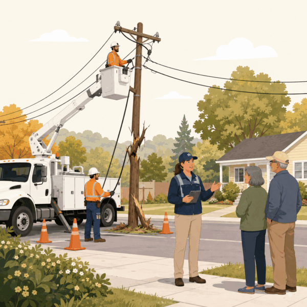 Public power officials explaining clean energy transition programs to ratepayers