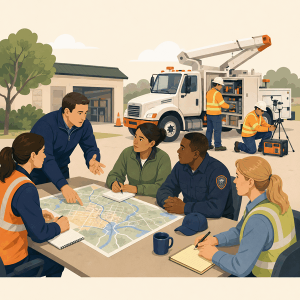 Utility crisis-response team coordinating public information and operational responsibilities.
