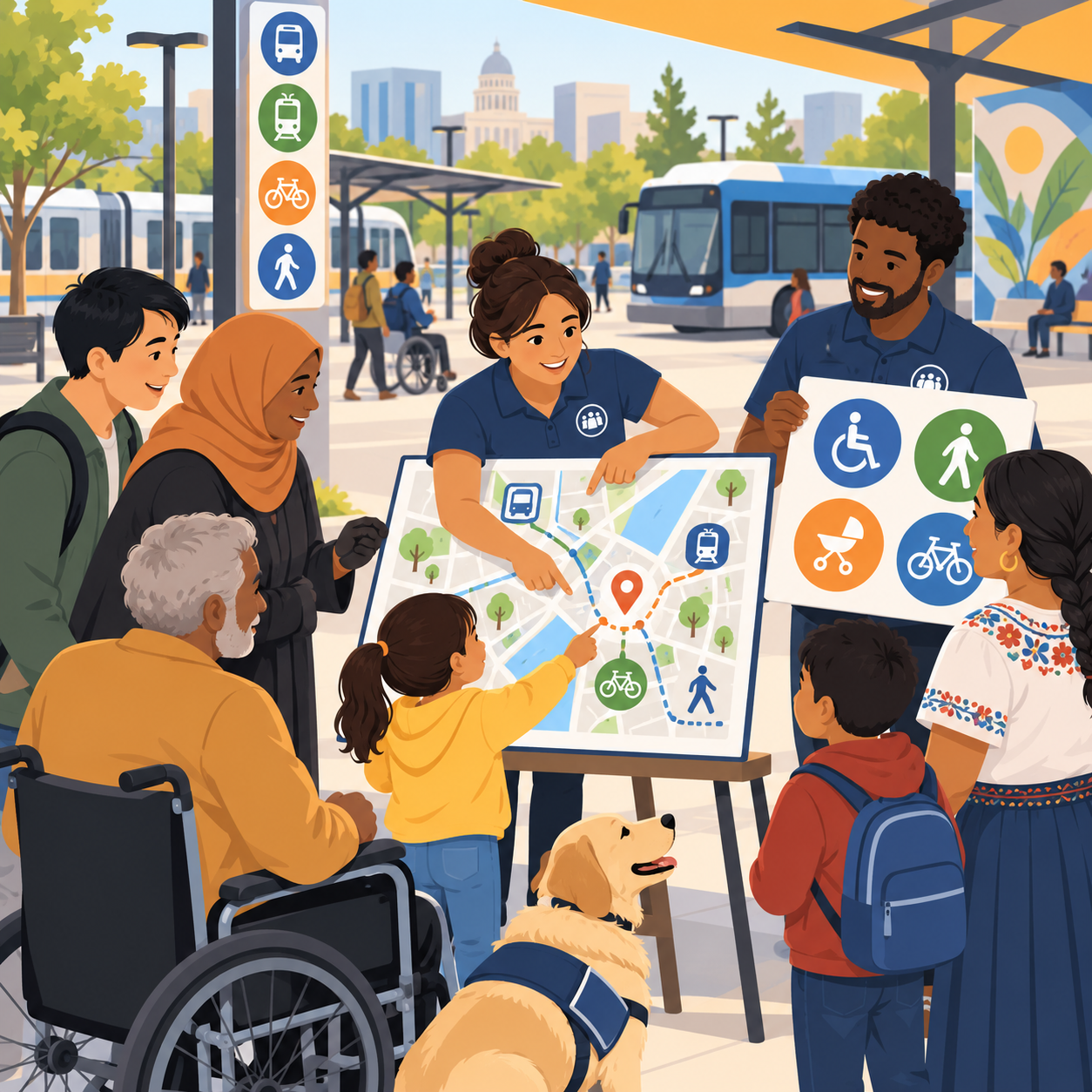 Transportation authority officials explaining service equity requirements to community members