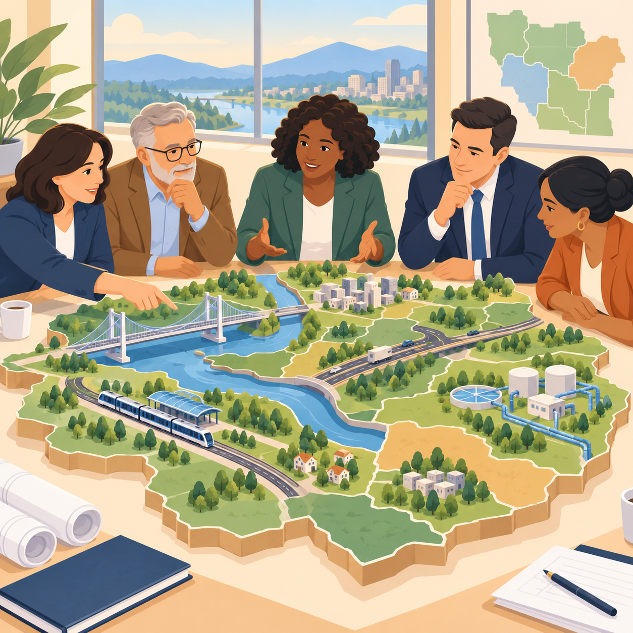 Planning officials communicating environmental sustainability and climate resilience priorities across jurisdictions