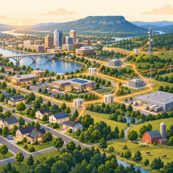 Municipal fiber and automated electric infrastructure connect homes, businesses, substations, and rural communities across Chattanooga