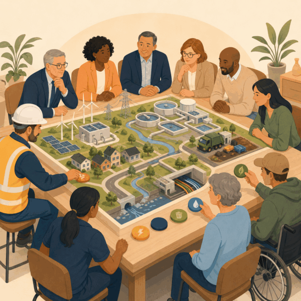 Utility staff and community partners providing accessible service and assistance information to diverse ratepayers.