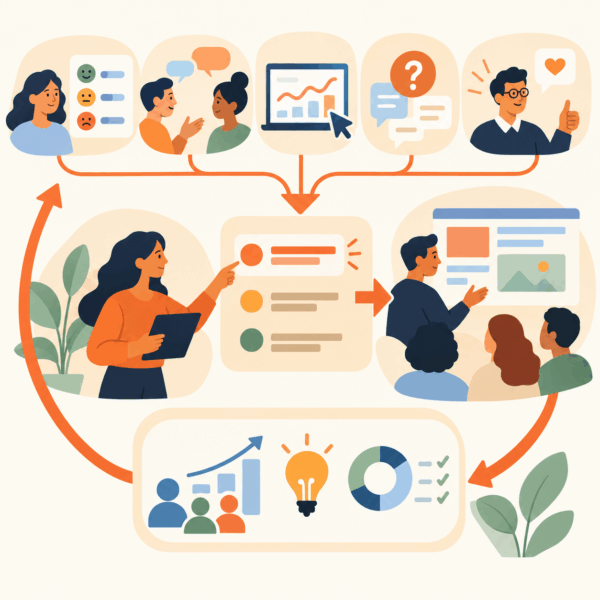 Evidence-driven communication improvement loop using audience feedback, analytics, recommendations, and follow-up measurement