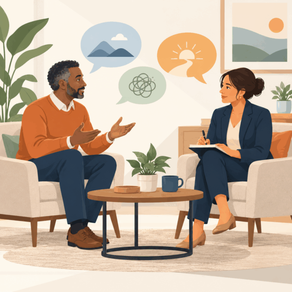 Interviewer listening and taking notes during a one-to-one stakeholder interview