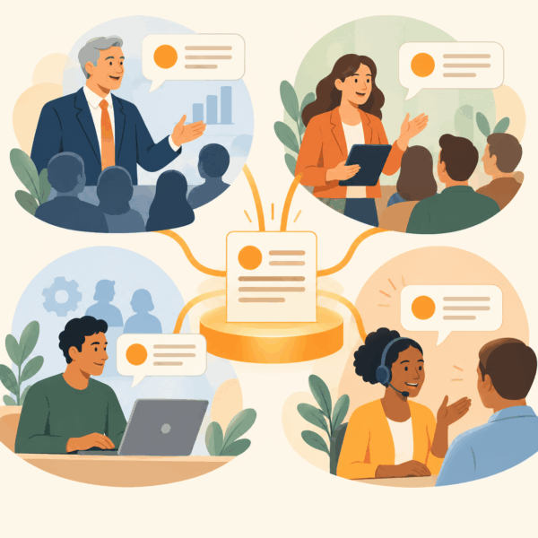Message framework giving leaders, staff, and customer service teams consistent communications content across audiences