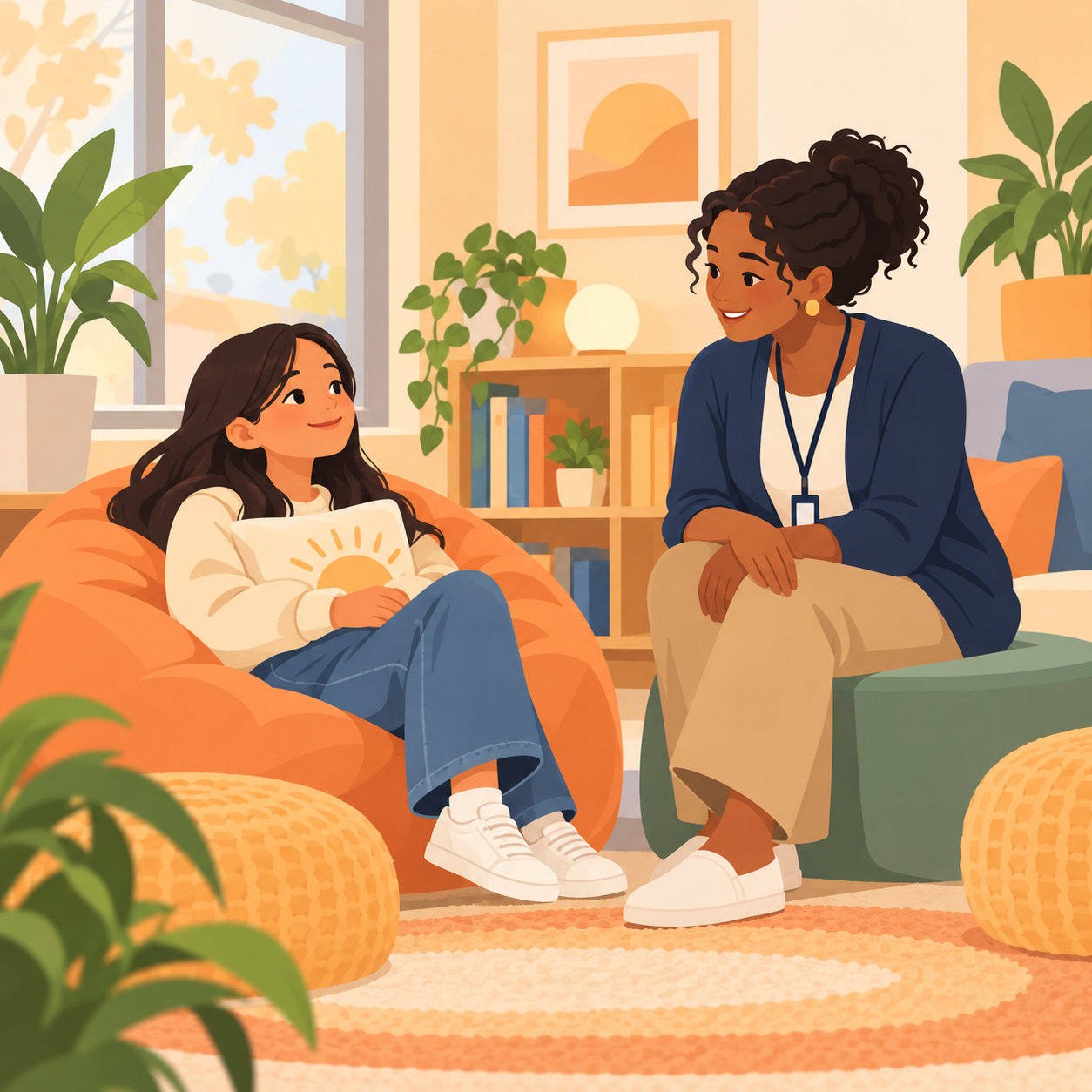 High school student reviewing academic progress and graduation credits with a school advisor