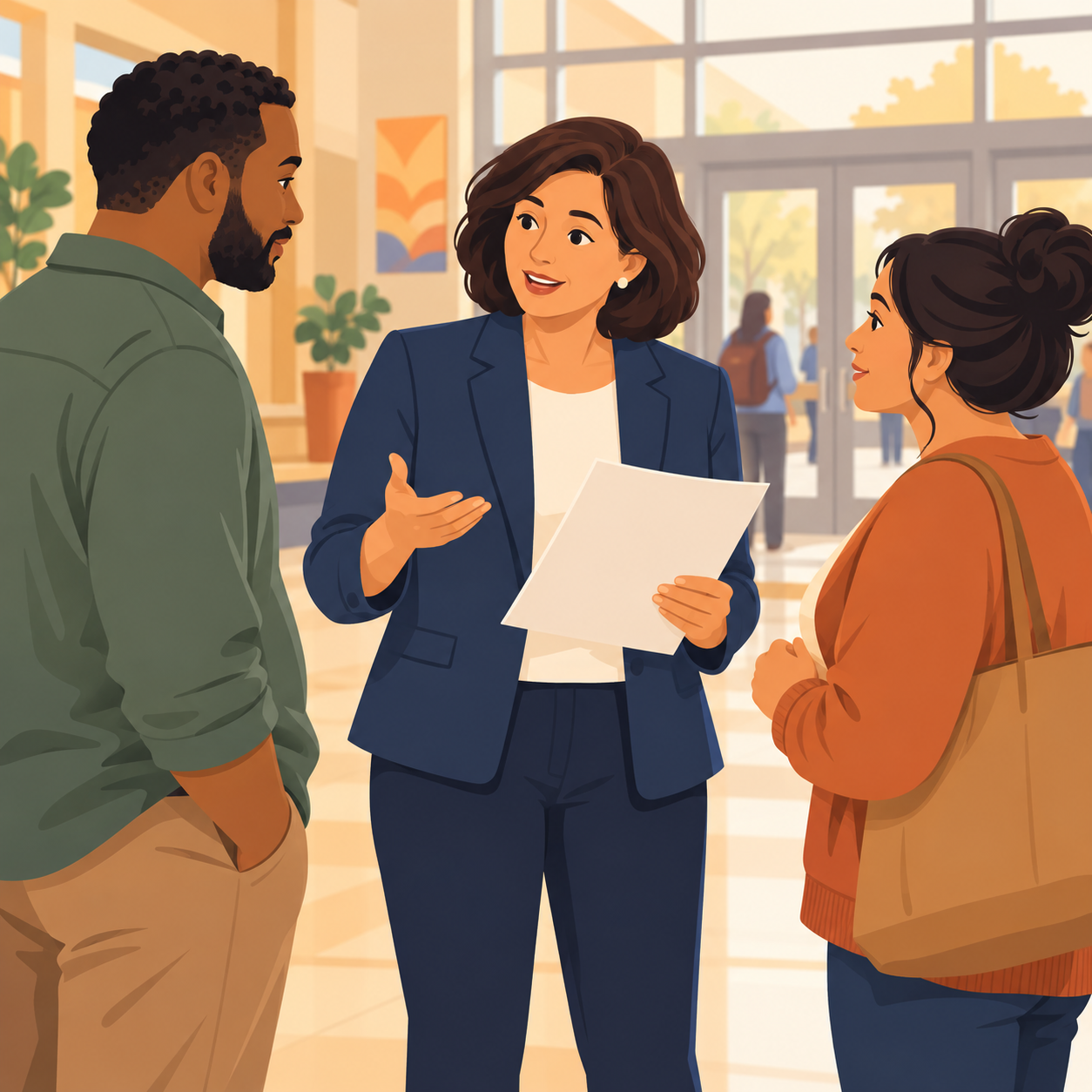 School representatives helping families compare public school programs and enrollment options